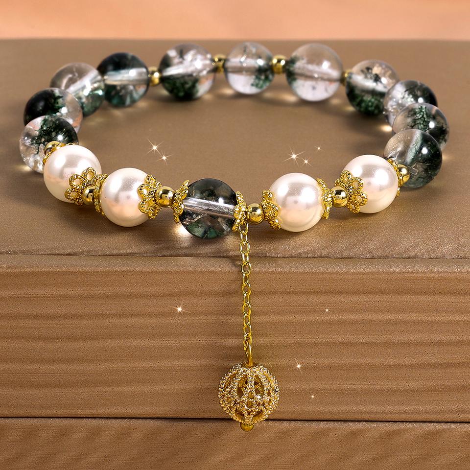 Zakol Cute Romantic Natural Crystal Stone Ball Strand Bracelets For Women Girls Dopamine Crystal Beaded Wristlet Zircon Gifts