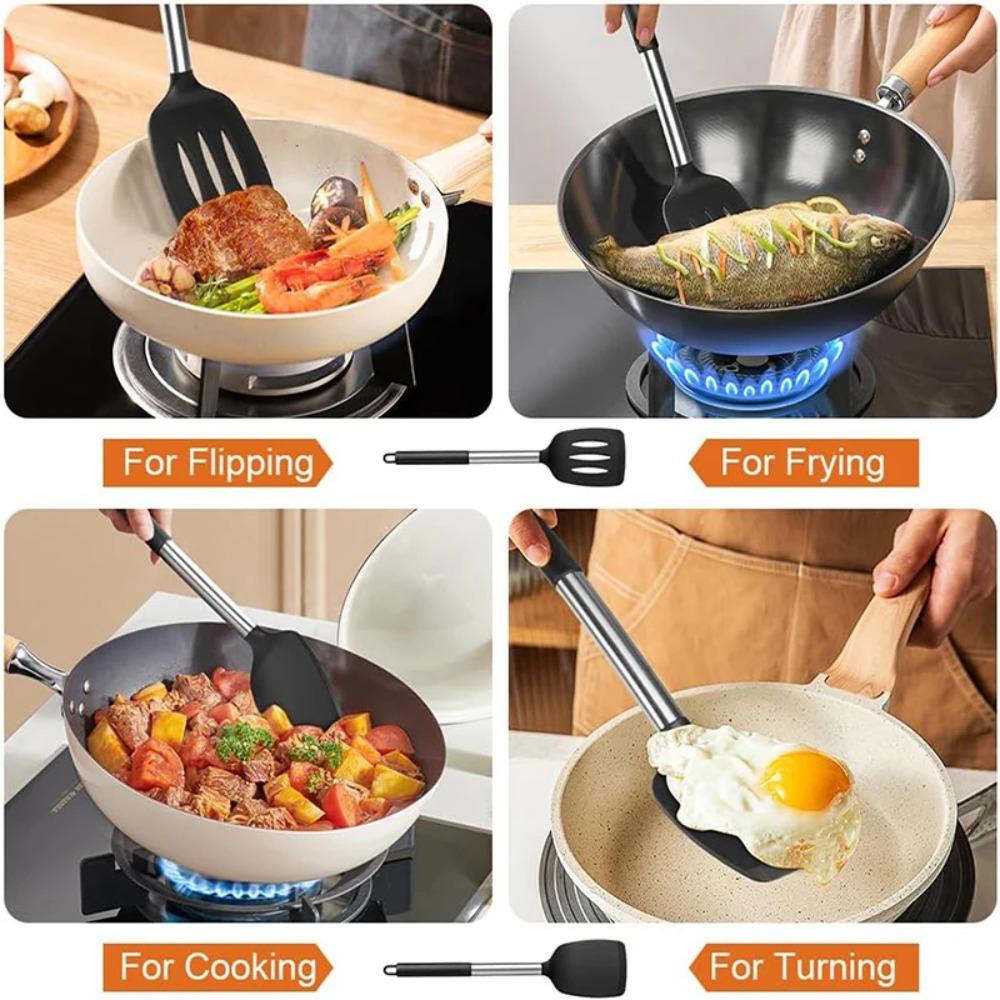 2PCS Silicone Spatula Set Heat Resistant Non-Stick Cooking Utensils Tools for Baking Frying Steak Cookware Cooking Tool Set