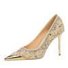 9.5CM Style Fine Heel Rhinestone High Heels Metal Pointed Women's Shoes Shallow Mouth One Pedal Crystal Single Shoes Women