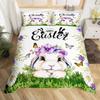 Rabbit Comforter Cover Full,Pink Floral Bedding Sets Girls Women Cute Bunny Duvet Cover Bedroom Decor 3Pcs With 2 Pillow Case
