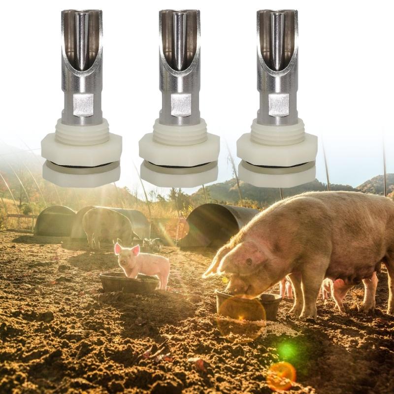 5 st Automatiskt Nippelvattenkoppset för Grisar Robust Drickare/Matare i Rostfritt Stål för Grisar och Getter med Anslutningar