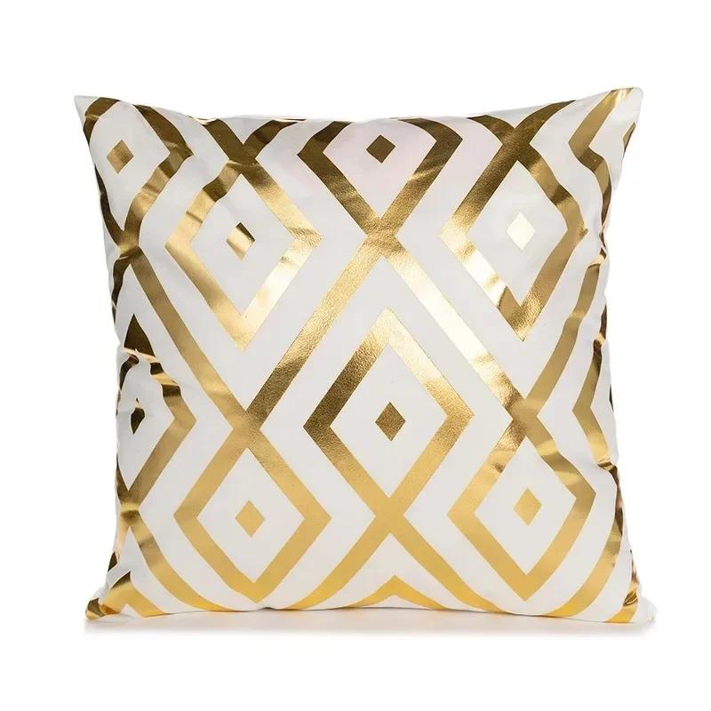 Modern Geometric Gold Bronzing Plants Leaves Cushion Cover Super Quality Polyester Pillow Cover Decorative Pillow for Sofa Chair