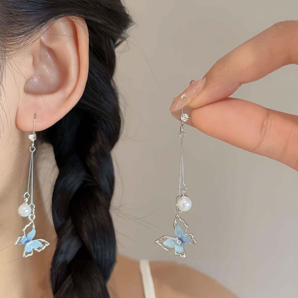 Ins Wind Explosion Zircon Butterfly Ear Buckle Korean Fashion High-end Earrings 1011 New Popular Personality Niche