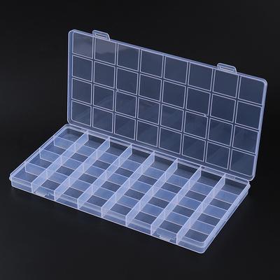 Caja de almacenamiento de plástico transparente con 32 compartimentos de rejilla, organizador de exhibición para joyas, pendientes, cuentas y tornillos