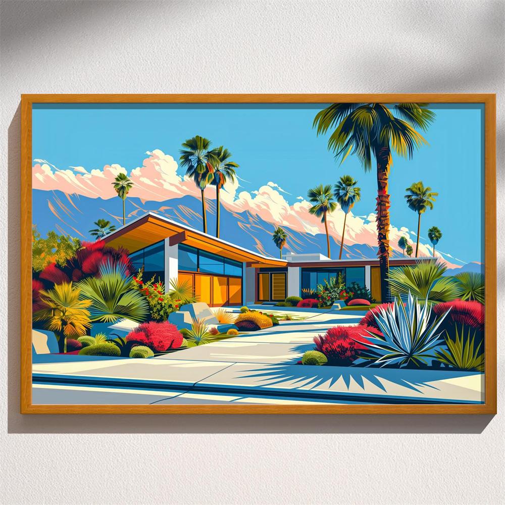 Mid Century Palm Springs House Prints Modern Cubist Abstract Architecture Art Print Poster Retro Wall Art Canvas Painting Decor