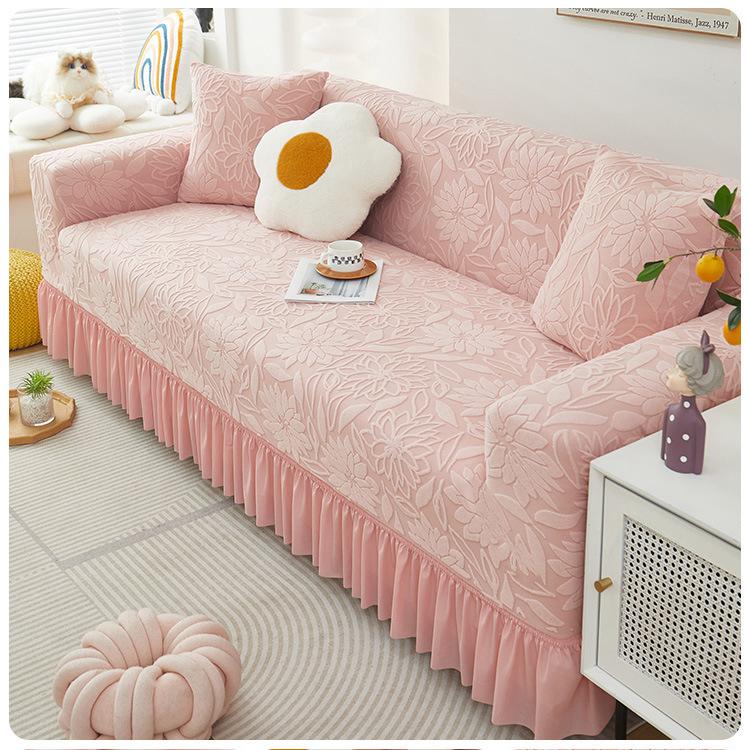 

Чехол для дивана с прямым рядом для гостиной, юбка, кружевная эластичная универсальная интегрированная пылезащитная защита от царапин, универсальная для четырех сезонов 90cm-140cm