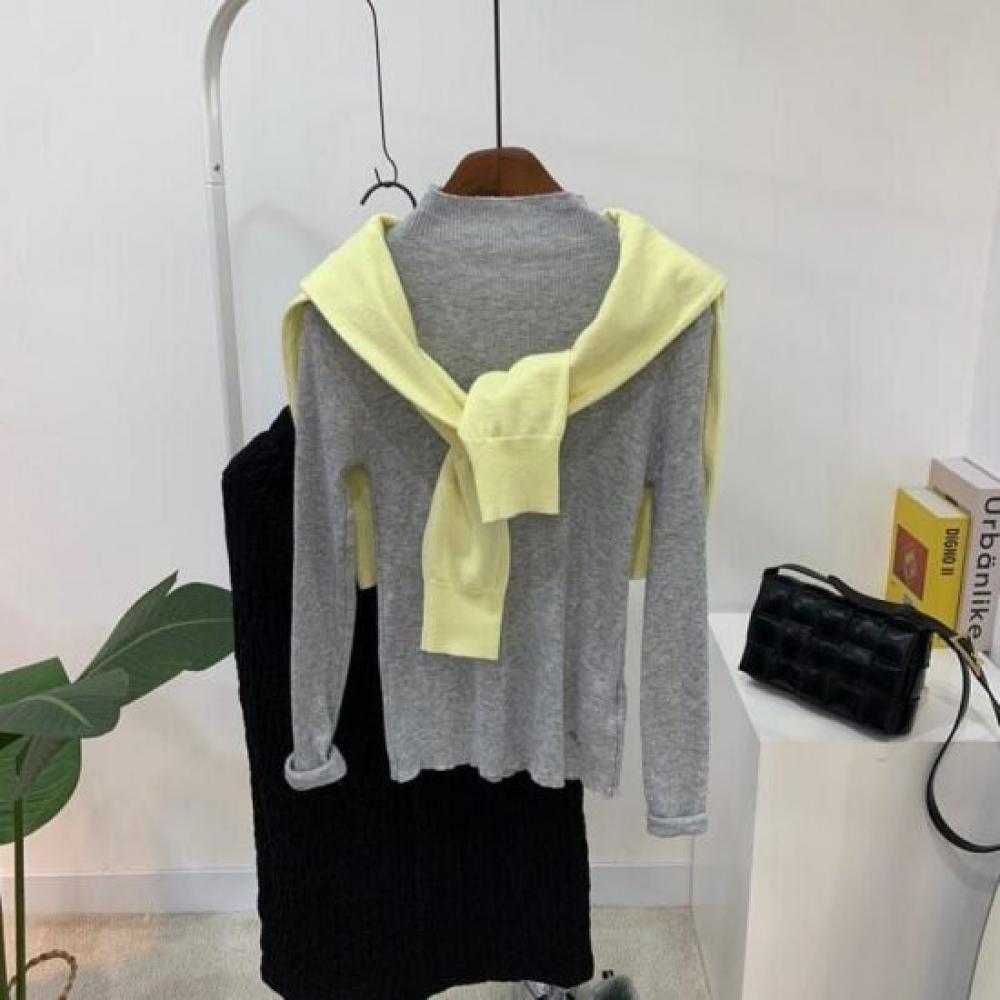 C S In The Room See Through Rib Pendant moCk neCk Long Sleeve Knit 4Color