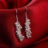 Korean 925 Sterling Silver Beads Ball Grape Vintage Long Tassel Dangle Earrings for Women Engagement Wedding Jewelry Gift