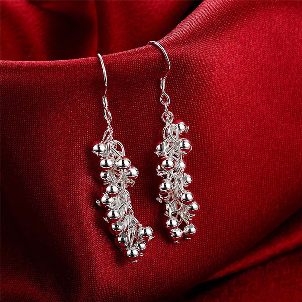 Korean 925 Sterling Silver Beads Ball Grape Vintage Long Tassel Dangle Earrings for Women Engagement Wedding Jewelry Gift