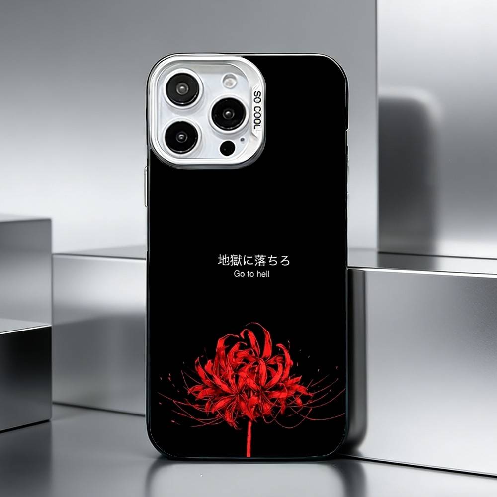 R-Red S-Spider Lily F-Flowers    Phone Case For iPhone 17,16,15,14,13,12,11 Plus,Pro Max,XS,Colored Silver Phone Case