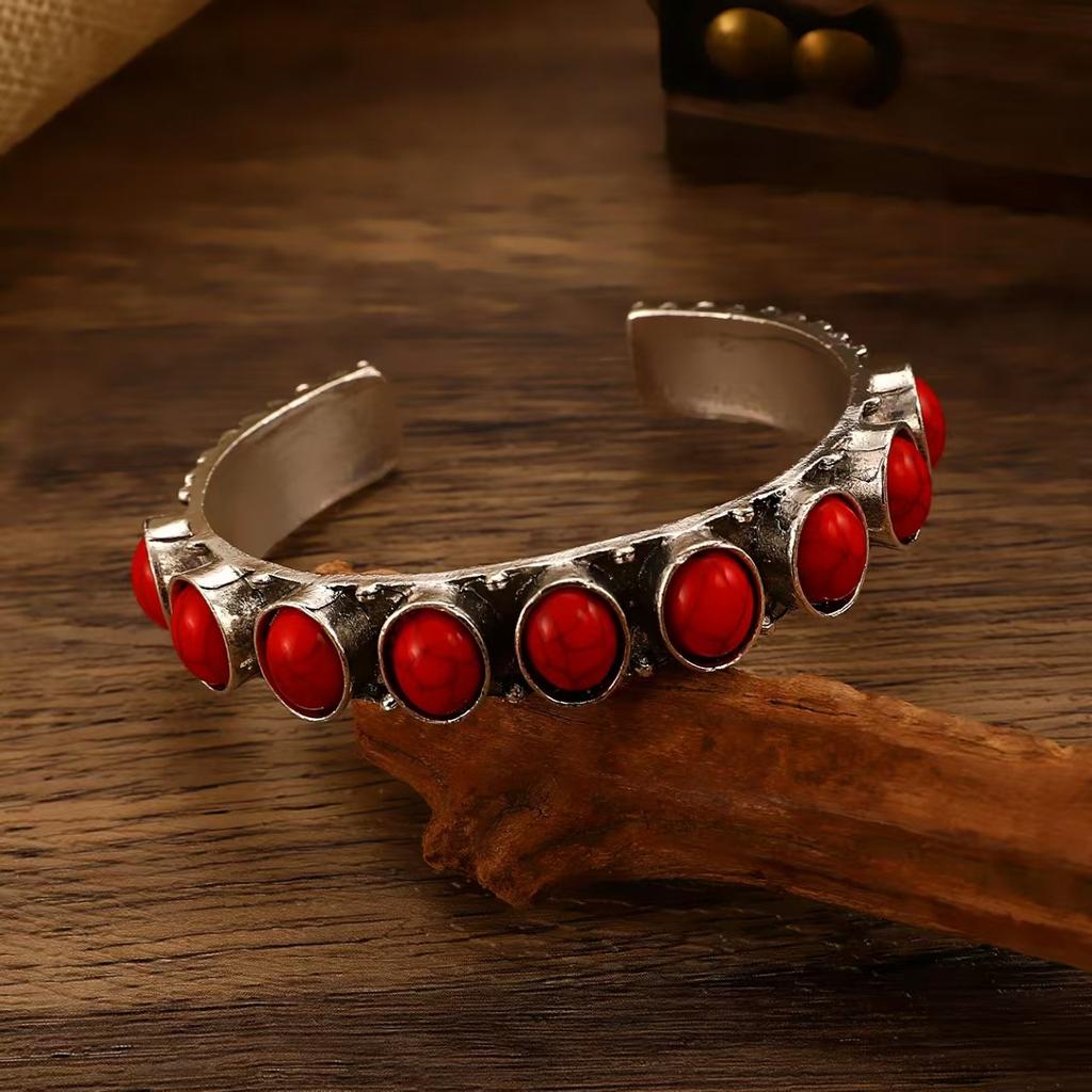 2025 Hot-selling personality retro turquoise bracelet bohemian ethnic style jewelry women's light luxury temperament bracelet