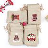 8Psc Christmas Burlap Goody Bags Drawstring Gift Bag Elk Santa Claus Xmas Party Decoration Supplies Christmas Stocking Favors