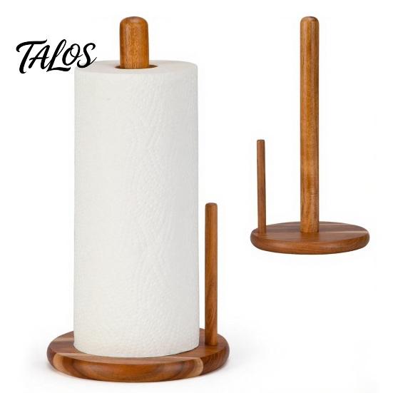 Talos Wooden Paper Towel Holder, One-Handed Operation Dispenser, Freestanding Countertop for Kitchen Bathroom