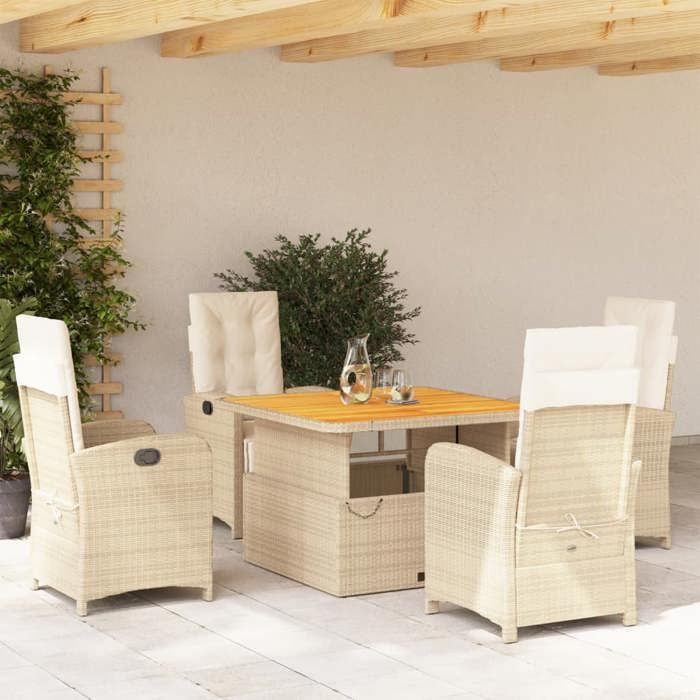 VidaXL Ensemble à Manger de Jardin avec Coussins 5pcs, Table de Terrasse, Meubles de Patio, Mobilier d'Extérieur, Beige 3277354