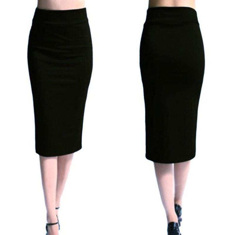 Fashion Women Ladies Pain Office Rozciągliwa spódnica midi z dżerseju ołówkowego