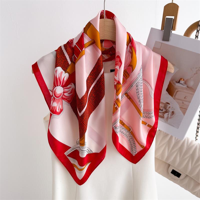 Letni Szal Jedwabny z Prostym Nadrukiem Szal Kwadratowy 70cm Modny Wszechstronny Szal Damski Profesjonalny Szal Jedwabny