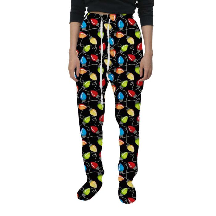 

2025 Winter Women s Plus Size Christmas Print Loose Foot-covering Pants with Pockets - European & American Style. L
