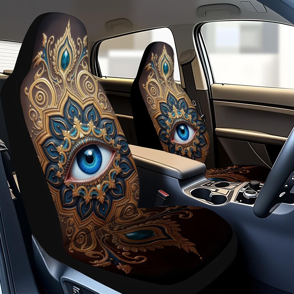 2pcs Compatible For Car Seat Covers With Mystic Mandala Eye Print - Heavy-Duty Front Passenger & Driver Seat Protectors, Mandala