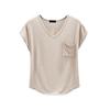 Women's Loose Casual V-neck Pocket Short Sleeved T-shirt For Summer Thin Cut Single Top Solid Color Inner Layer Bottom Layer