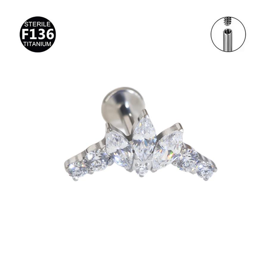 

F136 Титановый лабрет с цирконом маркиза, с внутренней резьбой, для пирсинга хряща уха. 1.2mm x 10mm