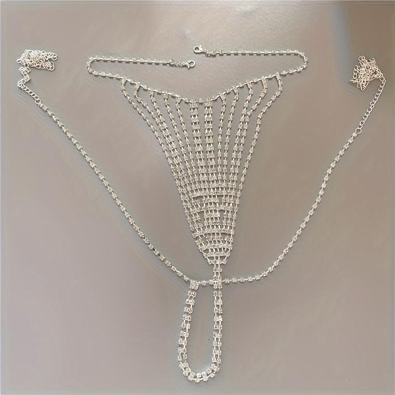 Iced Out Shiny Rhinestone Waist Leg Chain & Underwear Thong Chain Set Bling Bling Body Chain Jewelry Glamorous Body Jewelry Accessories