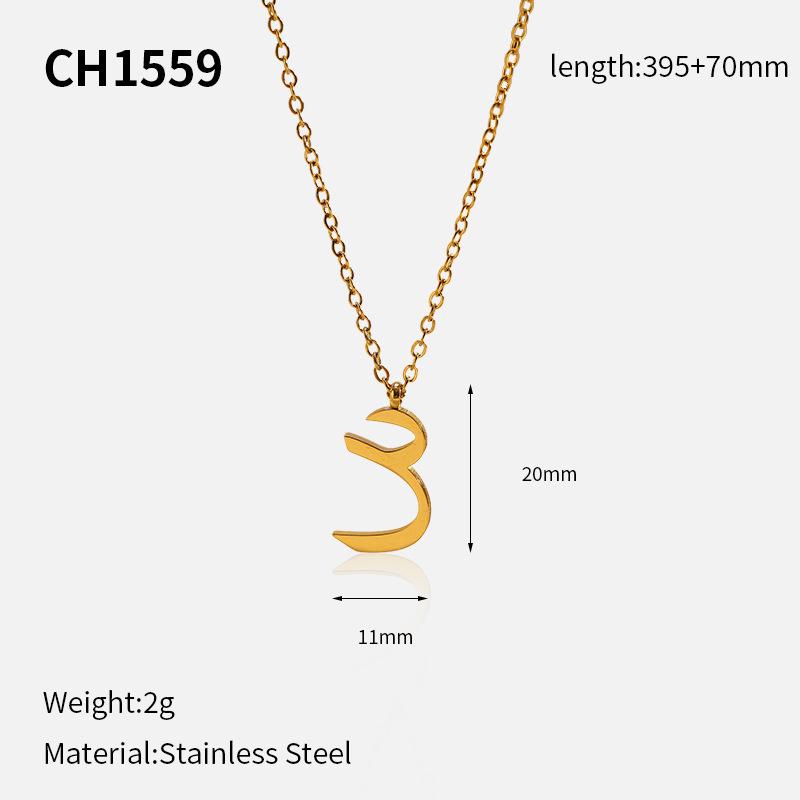 Hot Selling 18k Arabic Letter Pendant Stainless Steel Necklace Stylish Simple Titanium Steel Clavicle Chain