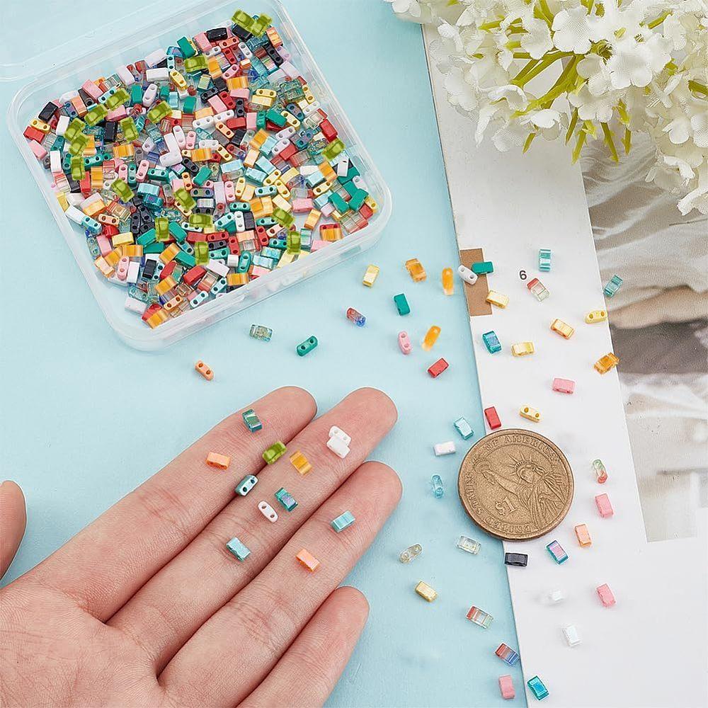 450Pcs 15 Colors 2-Hole Glass Seed Beads Transparent Colours Rectangle Mixed Color 4.5~5.5x2x1~2.5mm Hole: 0.5~0.8mm 30pcs/colors