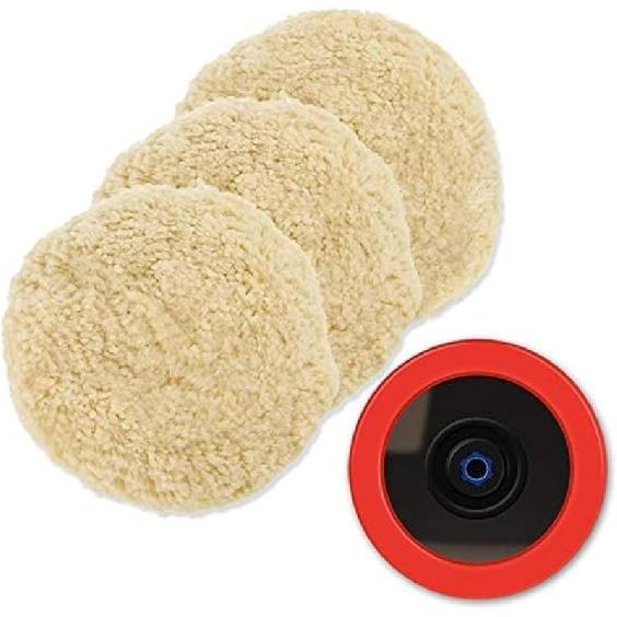Wool Polishing Pads, SPTA 8"(200mm) 100% Natural Wool Buffing Pad with Hook & Loop Backing 4pcs Set Come with 5/8-11 Thread Backing Plate for Car