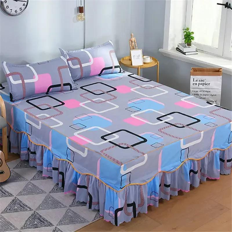 3PCS Bett Rock Baumwolle Bettdecke Set Stickerei Bett Kleid Kissenbezüge 3 Teile/satz Für König/Königin Doppel 1,5/1,8/2M Blatt Abdeckung