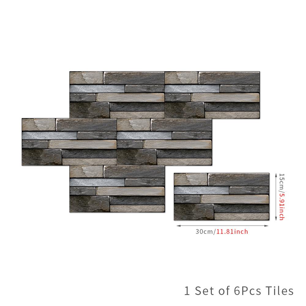 6pc/set 3D Vintage Wall Stickers Self-adhesive PVC Tile Kitchen Bathroom Floor Stair Waterproof Home Decor Art Mural Wallpaper
