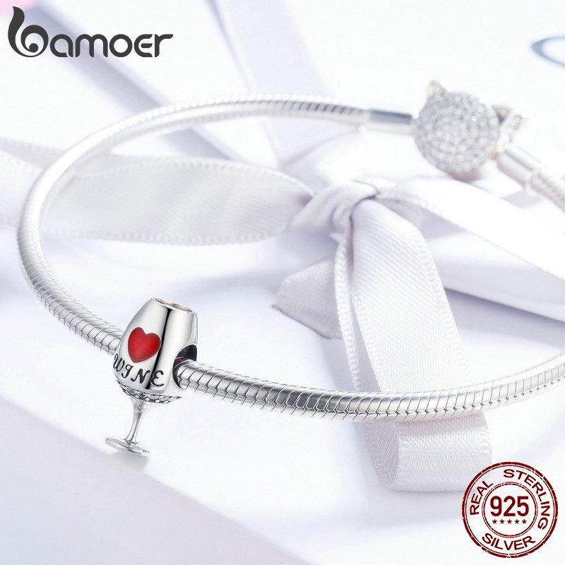 BAMOER Trendy New 925 Sterling Silver Wine Cup Heart Pave Charm Beads fit Charm Bracelets & Necklace