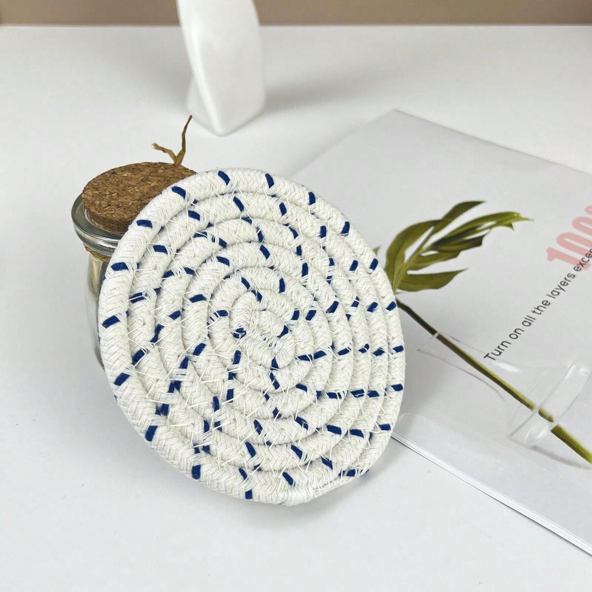 

1 Bohemian style coaster, handmade retro round woven coaster cotton rope placemat - kitchen dining table thick insulation pad 1pc светло-серый