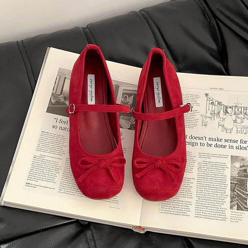 

Fairy style fashion bow word with Mary Jane shoes female summer retro gentle skirt ballet shoes single shoes 35 красный
