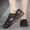 Men Outdoor Hiking Sandals Handmade Flats Black Summer Roman Sandals Retro Wide Leather Beach Shoes Over Sized