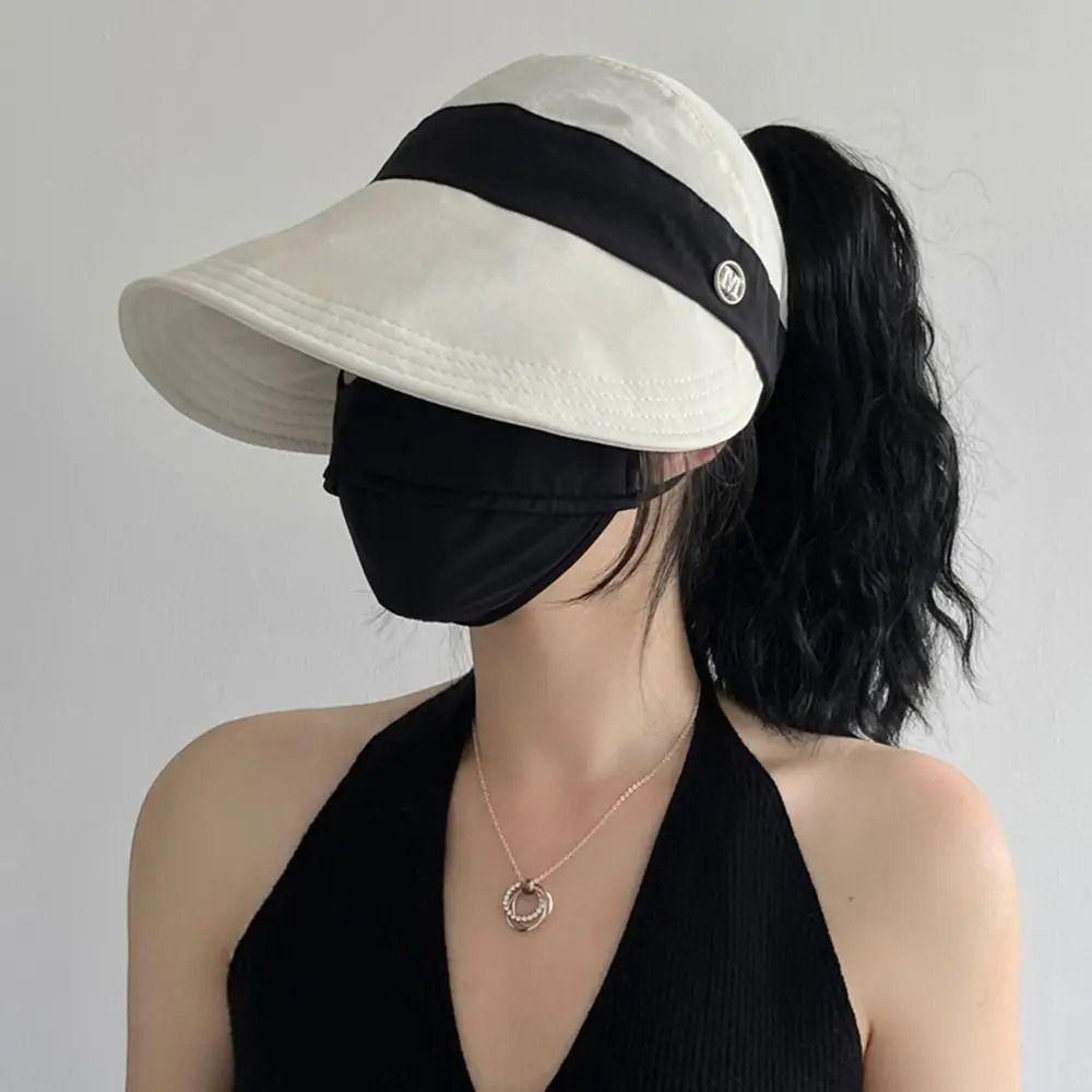 Anti UV Summer Wide Brim Sunhat Korean Style Woman's Sunshade Hat Fisherman Ponytail Caps Golf