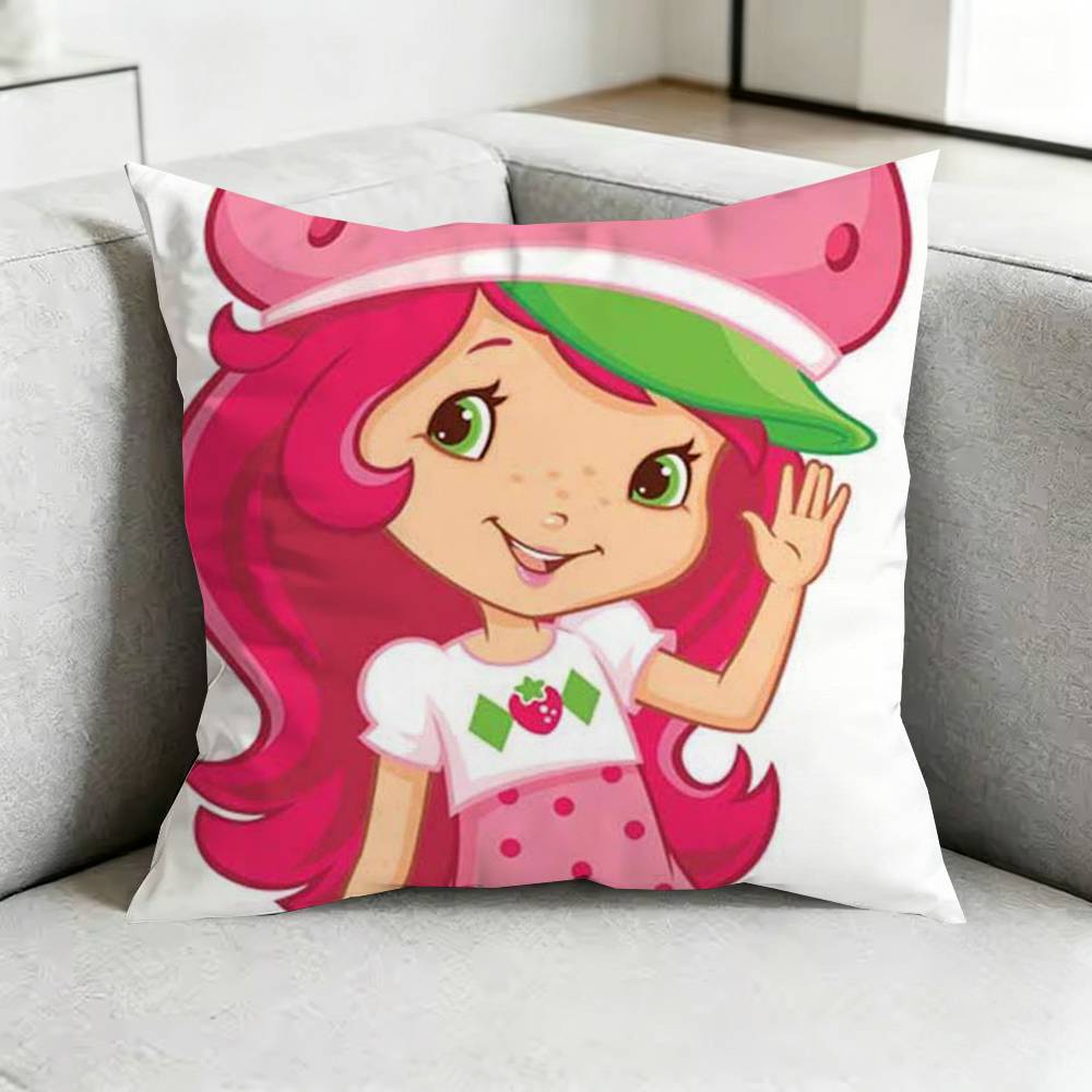 Süßes Erdbeer-Shortcake-Mädchen Kissenbezug Quadratisch Doppelseitige Sofakissenhülle Schlafzimmer Nachttischkissen Geschenk