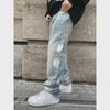 2024 Herren Retro Amerikanischer Street Hip-Hop Graffiti Zerrissene Straight Jeans