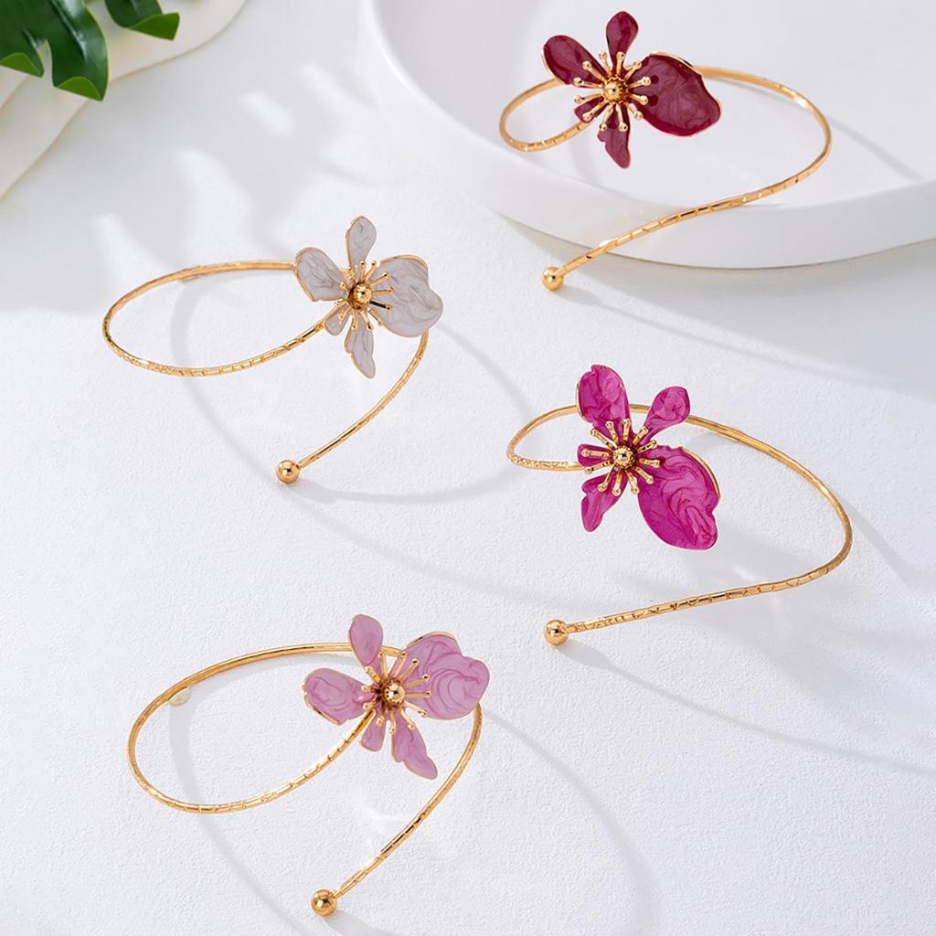 Elegant Gold Enamel Floral Open Armlet Bracelet for Women