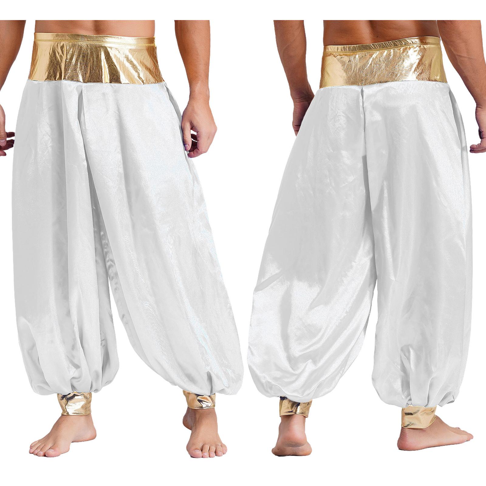 

Чоловічі магічні штани-гареми в стилі хіпі, металізовані, блискучі, печворк, ліхтарик, довгі штани, костюм для косплею арабського принца L білий