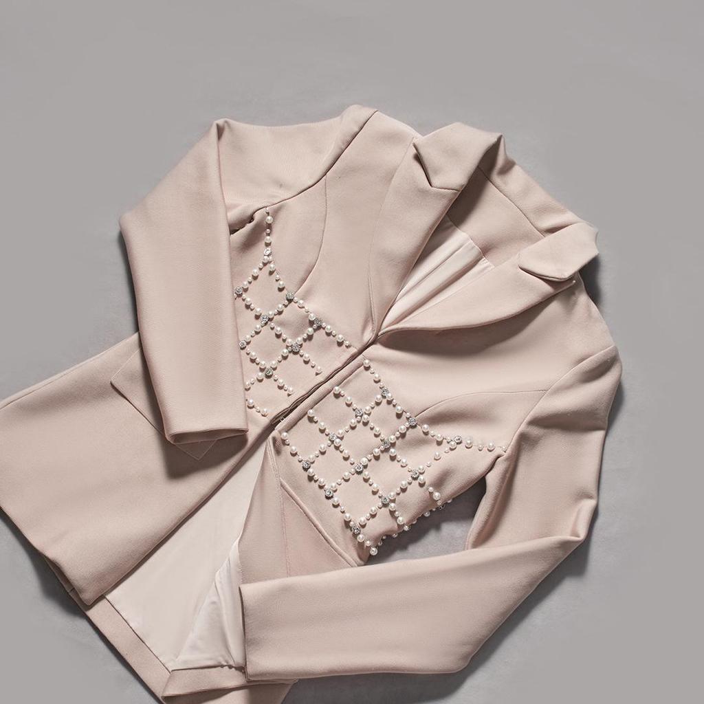Elegant European & American Rhinestone Beaded Waist-Cinching Women's Suit Coat