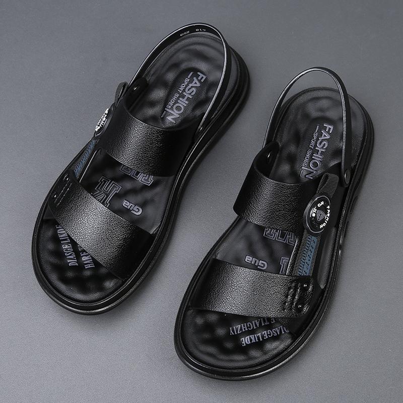 Fashion High End Brand Men's Leather Casual Shoes Lightweight Sandals Summer Beach Men's Beach Shoes Anti Slip Khaki Color Free Delivery