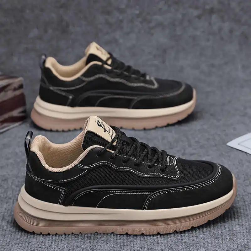 Thick Sole Natural Leather Mens Suppliers Woven Sneakers Unisex Large Size 44 45 46 47 Shoes Sports Wide Fit Global Brands