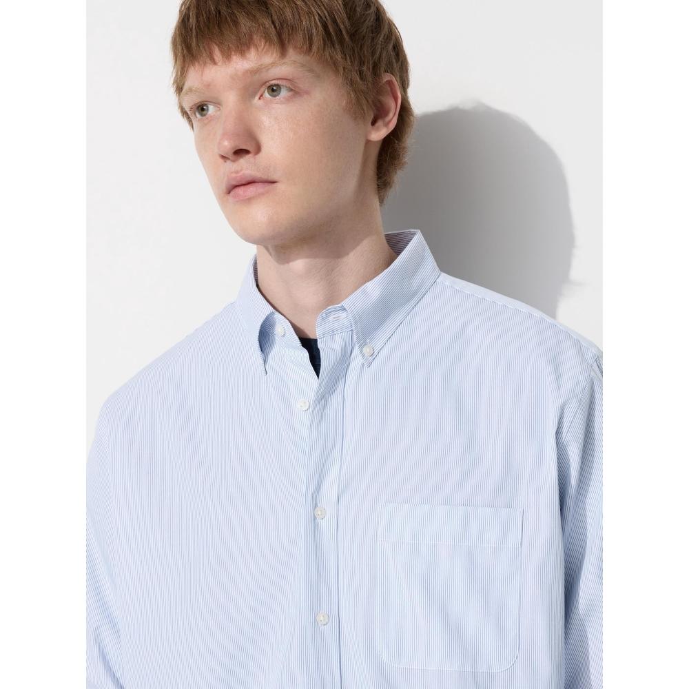 

Uniqlo Broad Shirt Long Sleeve Button Down Collar Stripe B 61 BLUE/MEN S