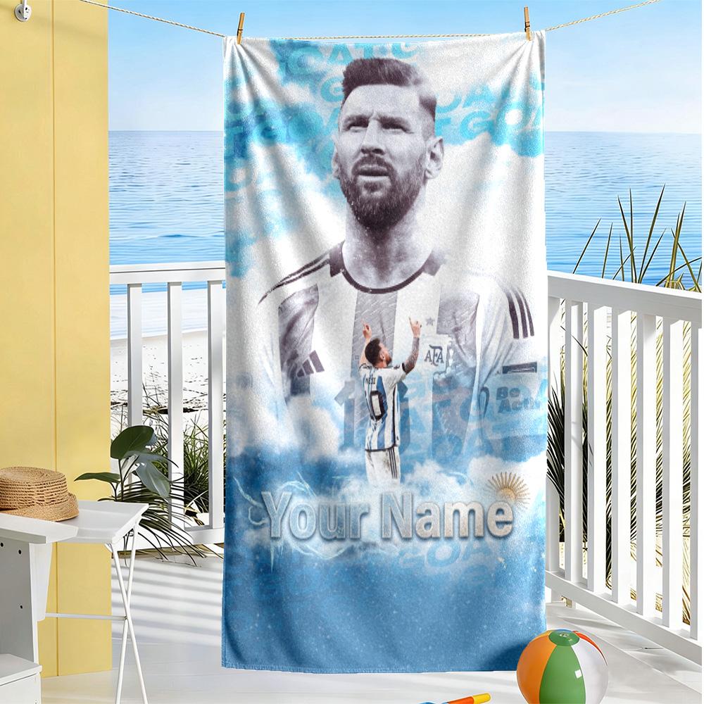 Football Messi Customizable Name Beach Towel Super Soft Microfiber Quickdry Fabric Perfect for Traveling Yoga Camping and Swimming