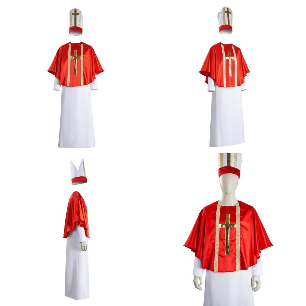 Halloween Costume Cosplay Priest Robe With Red Cloak For Stage Performance