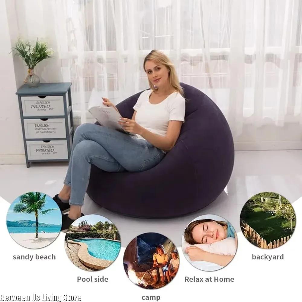 GGE Large Lazy Inflatable Sofa Chair - PVC Flocked Lounger Bean Bag Couch Tatami for Living Room & Outdoor Camping