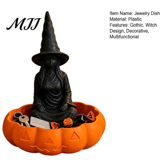 Gothic Witch Trinket Dish Halloween Jewelry Dish, Desktop Small Plastic Storage Box for Keys Tray Rings Home Office Decor Sundries Holder Women