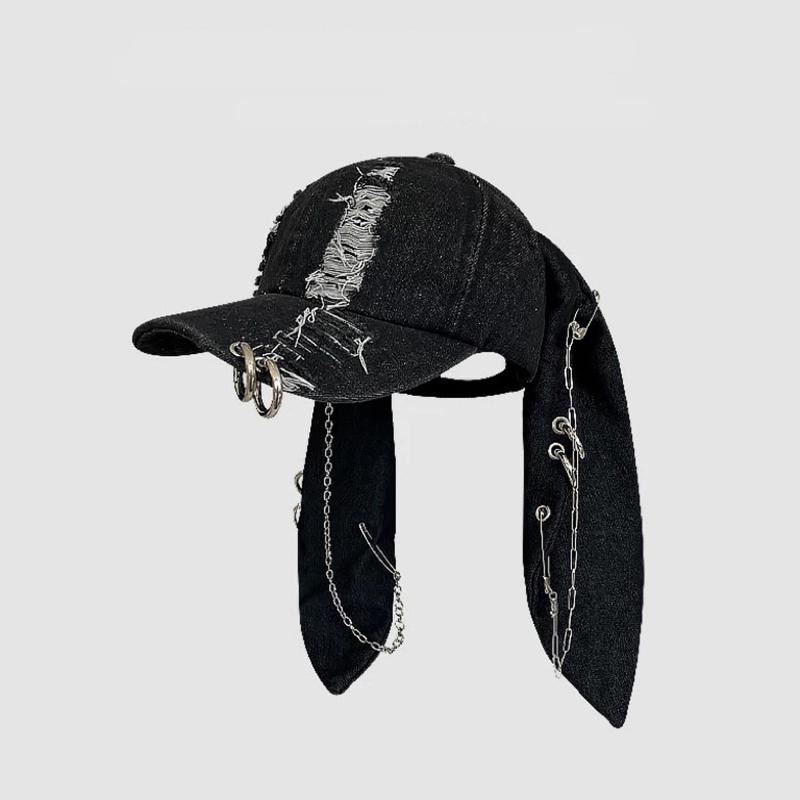Original Korean Style Rabbit Ear Denim Perforated Baseball Cap for Women Four Seasons Washed Graffiti Hip Hop Duckbill Cap Trend
