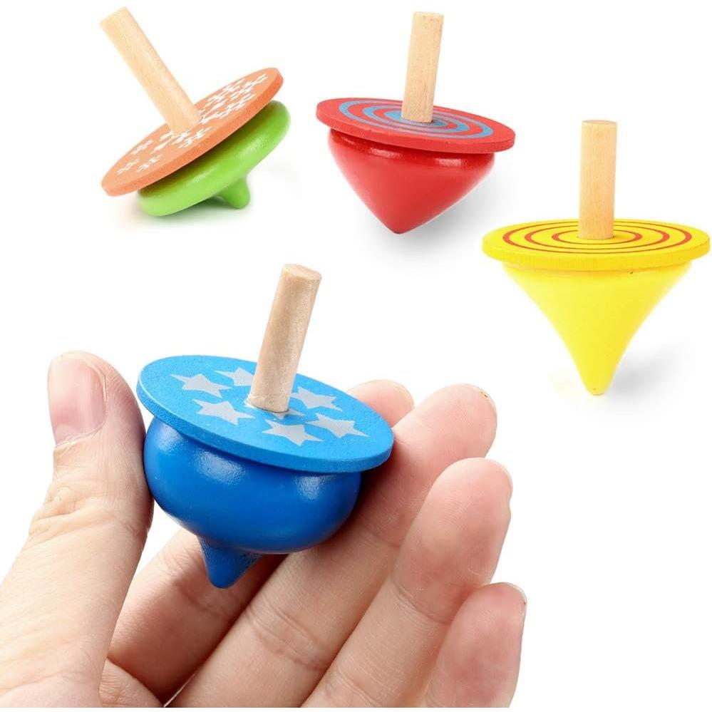 Pack of 12 Wooden Spinning Tops, Wooden Spinning Tops, Colorful Wooden Spinning Tops, Toy Spinning Tops for Children