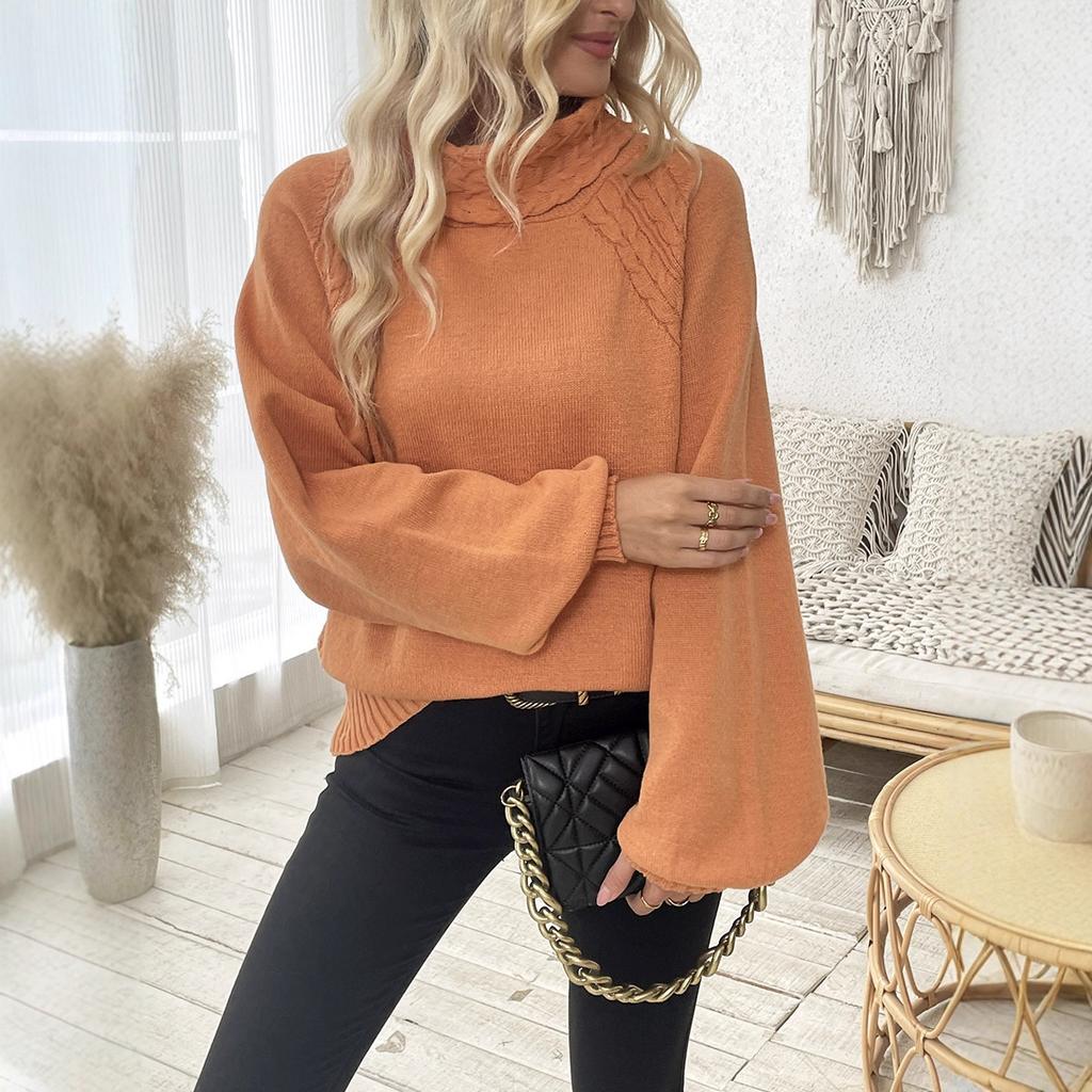 A New Autumn and Winter Sweater for Women, A Straight-leg Floral Semi-high Neck Princess Sleeve Pullover